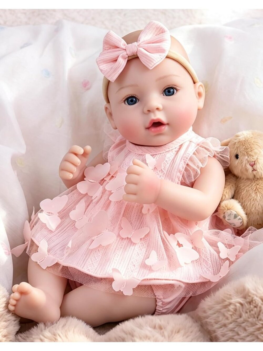 18-Inch Lifelike Reborn Baby Dolls Girl Pink Blue Cloth Body Toy Accessories